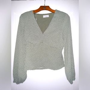 v neck blouse green with ruching